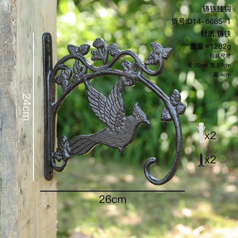European Vintage Cast Iron Bird Hook Distressed Finish for Garden Patio Outdoor Wall Decor