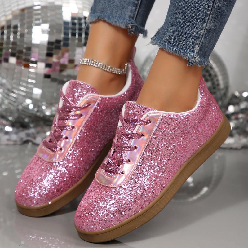 2025 Women's Sneakers Luxury Sequined Casual Shoes Fashion Outdoor Vulcanized Shoes for Women Lace Up Flats Zapatillas De Mujer