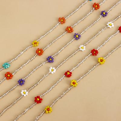 European and American Necklace Jewelry Bohemian Transparent White Rice Beads Colorful Daisies Flower Neck Chain Necklace Jewelry Women's Niche Design