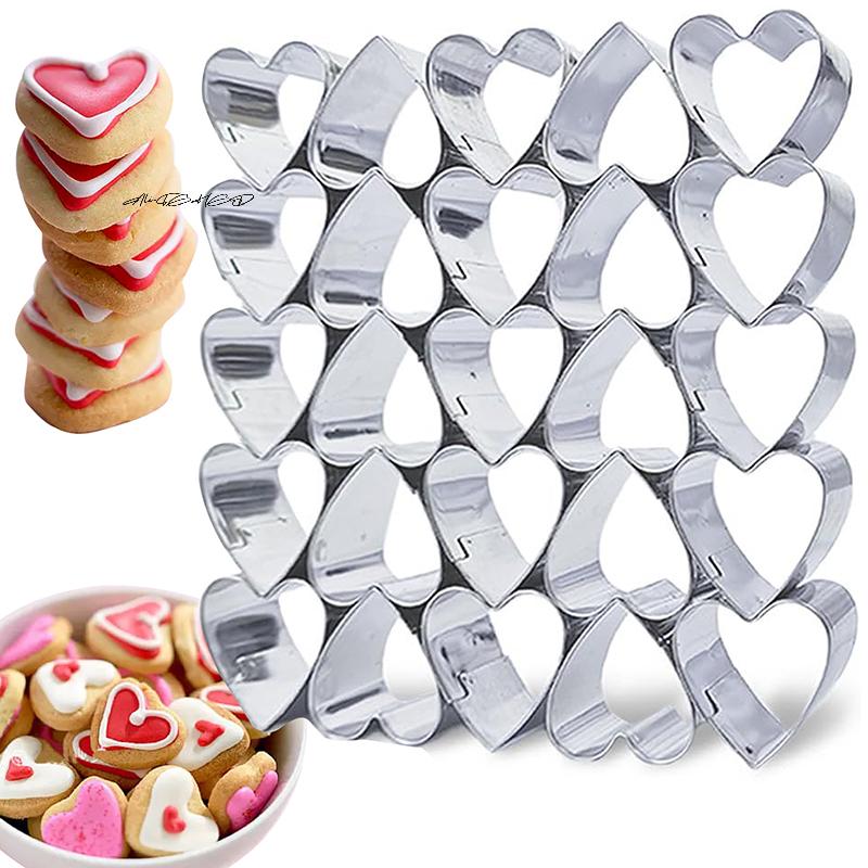 25-Cavity Small Heart Shape Cookie Cutter Set Stainless Steel Biscuit Molds for Valentine Wedding Baking Mini Cookies