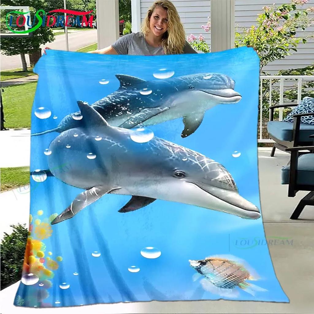 3D Fashion Dolphin Printed Four Seasons Blanket Sofa Cover Travel Bed Plush Blanket Travel Office Break Blanket Birthday Gift