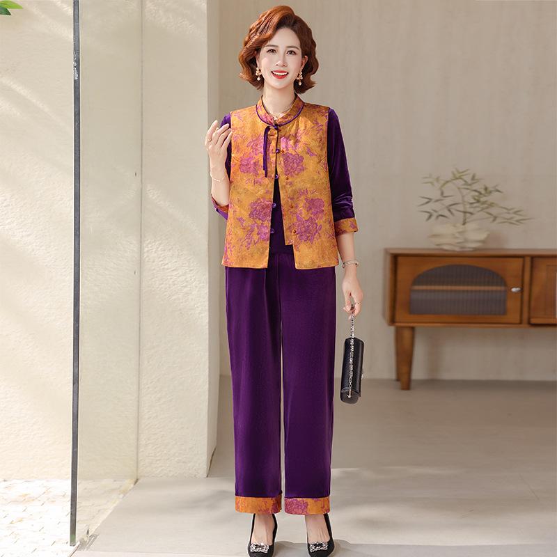 

Qiaoya Ying Elegant Jacquard Women s Retro Suit: Chinese Style Three-piece Set for Sophisticated Middle-aged and Elderly Ladies 4XL (67.5-72.5 kg) жовтий/помаранчевий