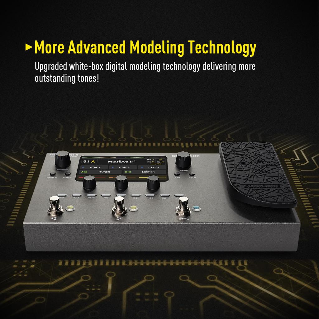 SONICAKE Matribox II Pedal with Over 200 Amp FX Stereo USB Audio Interface Multi-Effect Built-in Effects, Modeling, Loops, MIDI, OTG,