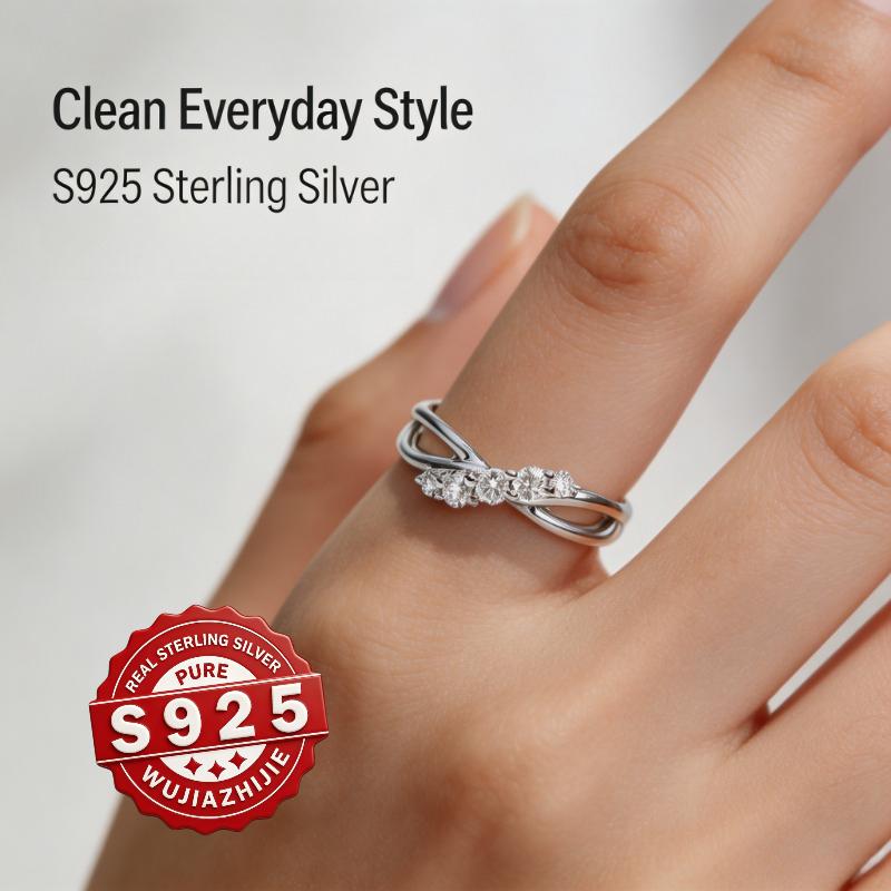 S Pure silver double-wrapped ring with gradually arranged circular zircons, a slim and simple design suitable for daily wear, proposals, and