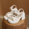 Fashion Women's Thick Sole Sandals Solid Color Casual Shoes One Line Buckle High Heel Sandals Women's Wedge Shaped Fish Mouth Shoes