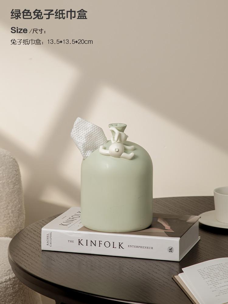 Rabbit Storage Tissue Box Home Living Room Light Luxury Tissue Box Table Atmosphere Decorative Cylinder Roll Paper Storage Tools зелёный