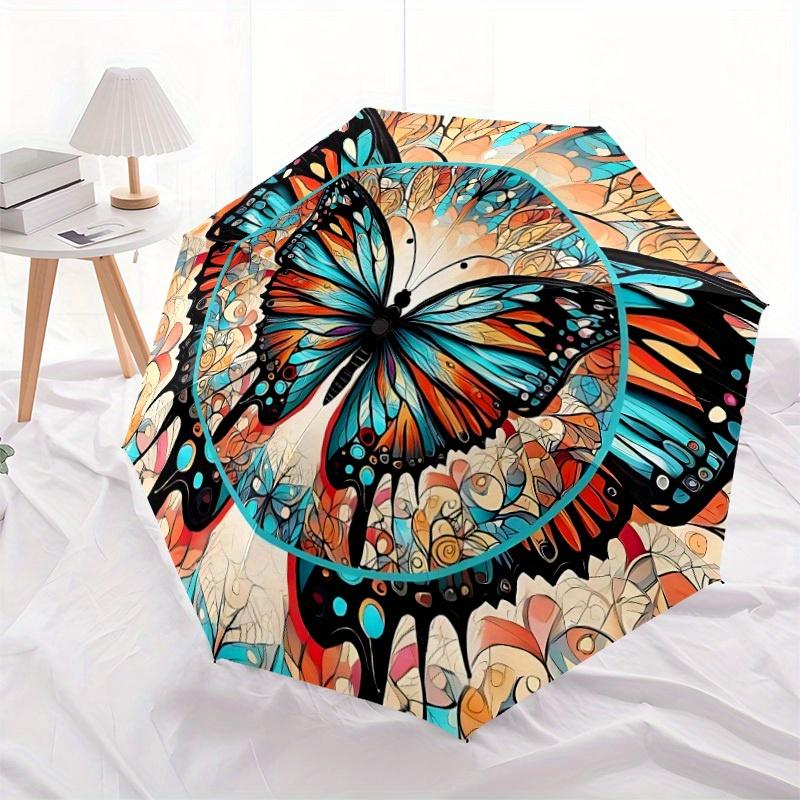 1pc Butterfly Mandala Folding Umbrella , 8 Ribs Casual Durable Lightweight Portable Travelling Umbrella For Men & Women yy250728073