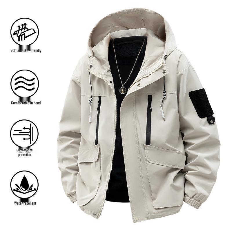 Cross2025 Trendy Men's Hooded Workwear Jacket - Spring/Autumn Mountain Style Windbreaker