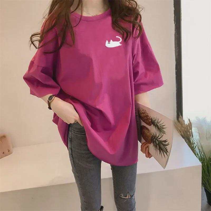 Women's Trendy Loose Round Neck Printed T-Shirt - Summer Lazy Style