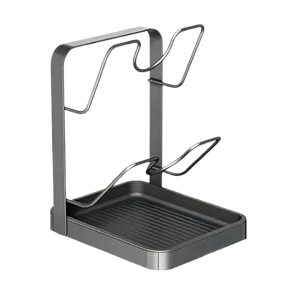 Double Layer Pot Lid Rack Non-slip Cutting Board Holder with Drain Tray Draining Kitchen Dish Cabinet Storage Rack