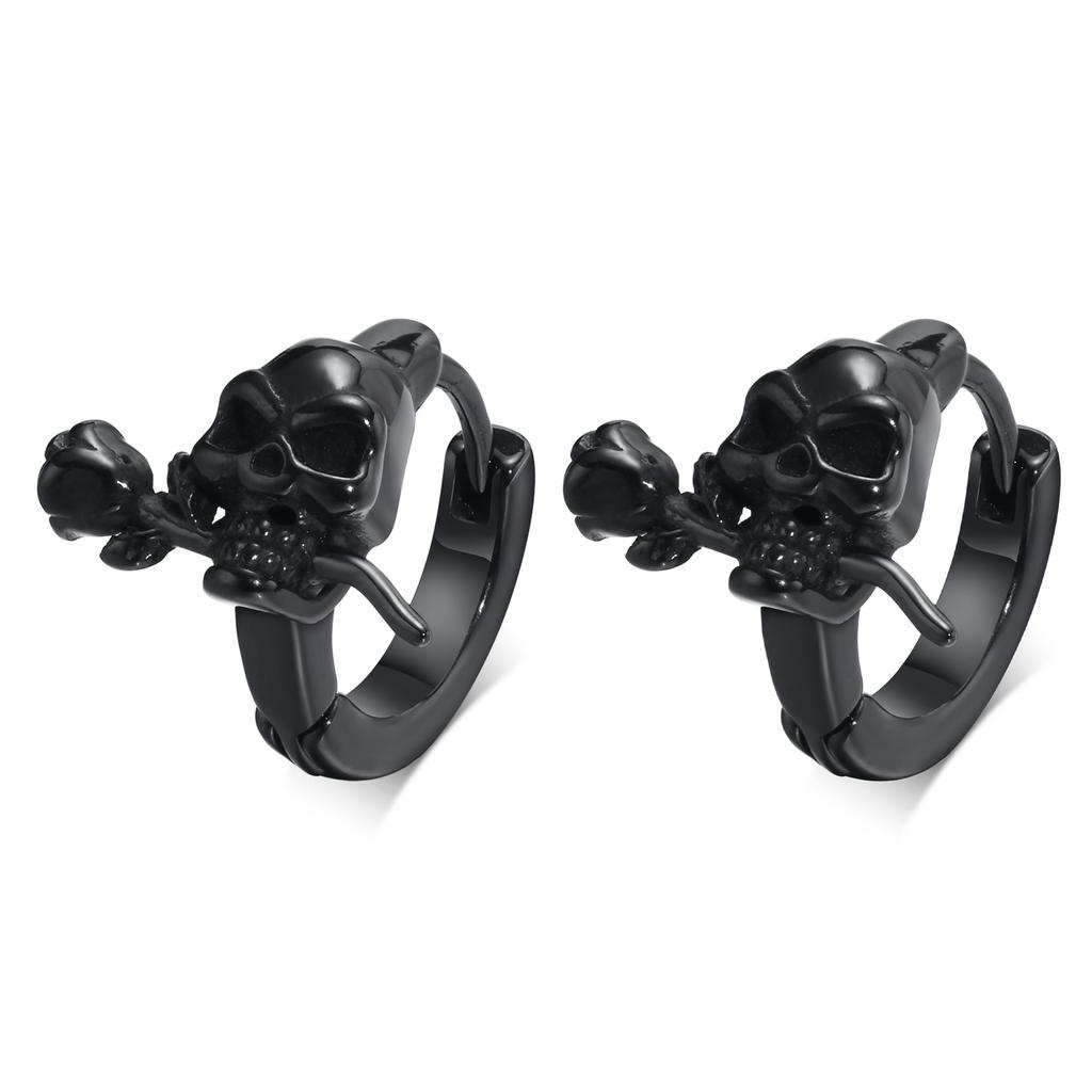 Pendientes Mprainbow de Calavera Gótica y Rosa para Hombres Niños, Pendientes de Aro Redondos de Metal Amor Verdadero Primeros, Regalo de Joyería Rock Punk