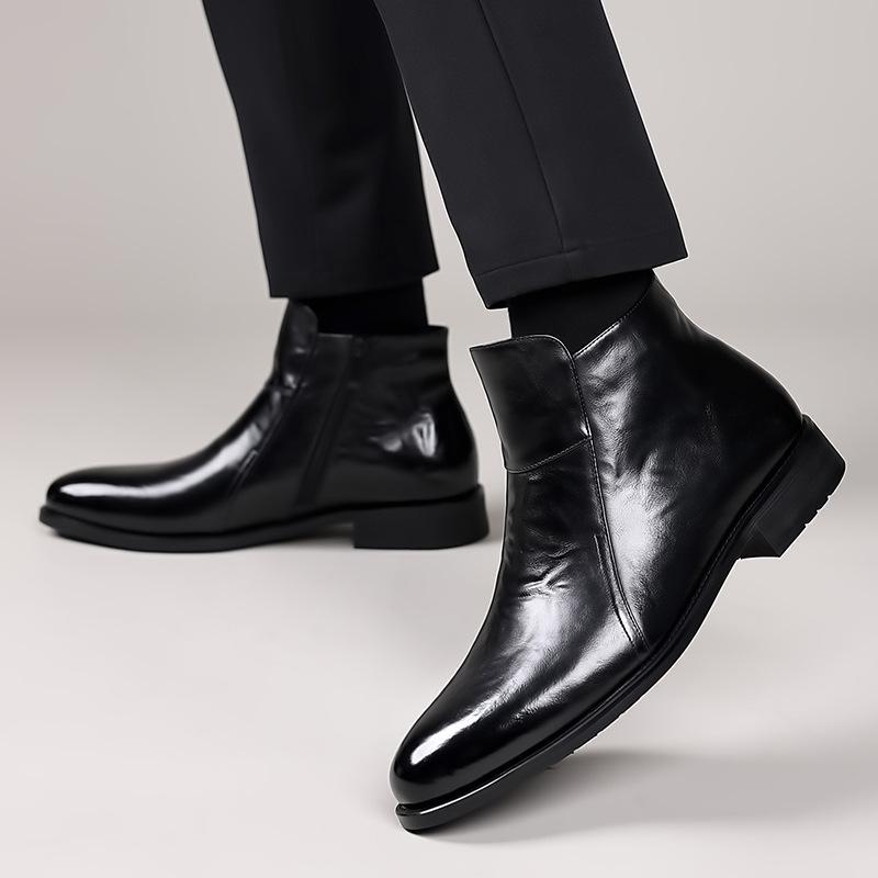 Top Grain Cowhide Autumn/Winter Men's Chelsea Boots - Genuine Leather, High-Top, Fleece-Lined, British Style Martin Boots