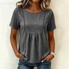 Women's Fashion Solid Color Round Neck Short Sleeve Patchwork Casual T Shirt Top Lightweight Comfortable Summer Tee