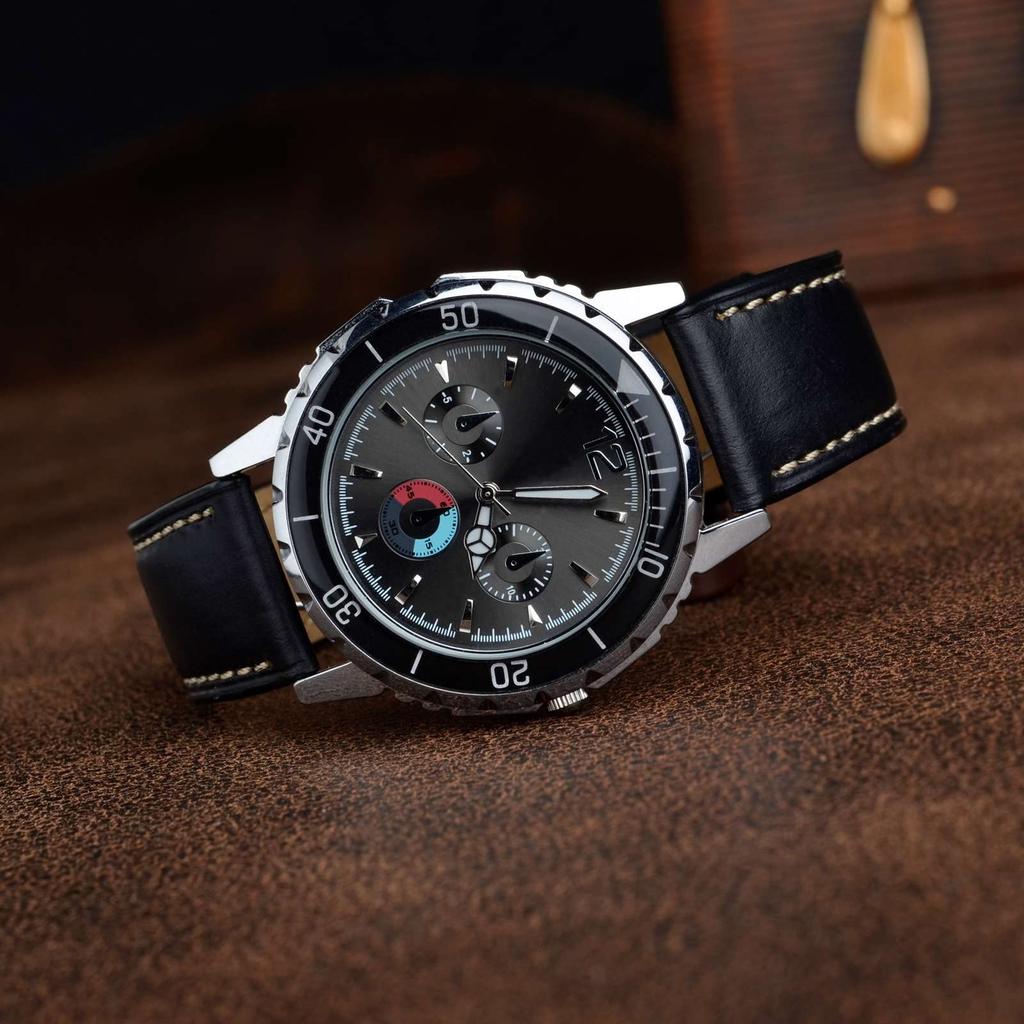 Echtes Leder Uhrenarmband Horween Leder Uhrenarmband Inklusive Installationswerkzeug [BISONSTRAP] Armband, 23mm, Band, Schwarz,