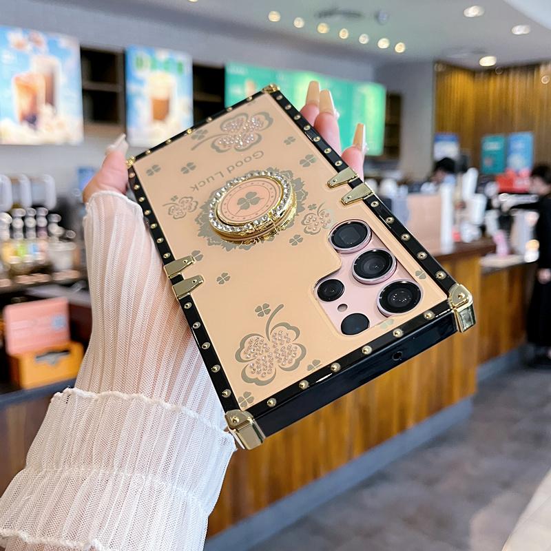 Luxury Diamond Clover Square Silicone Phone Case For Samsung Galaxy S23 S22 Ultra S21 S20 Plus A14 A34 A54 A13 A23 A33 A53 A22 A32 A52/iphone/Redmi