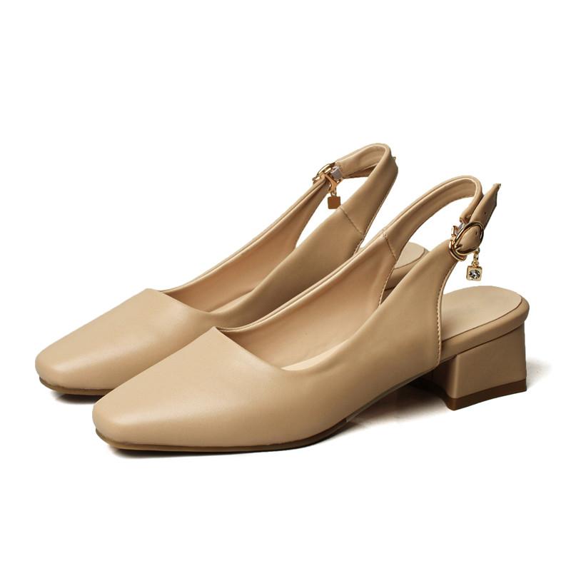 

Женские сандалии на низком каблуке лето новые простые темпераментные однотонные универсальные большого размера сандалии с закрытым носком 43