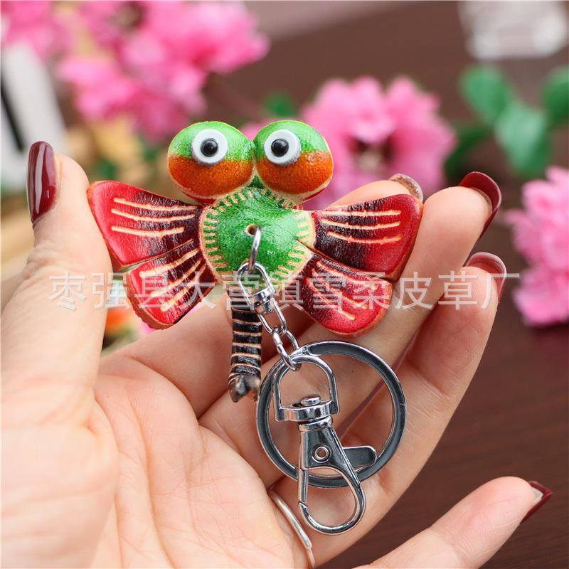 First Layer Cowhide Dragonfly Keychain Pendant, Locomotive Car Key Chain Accessories, Bag Small Pendant, Cute Trendy Ride