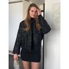 Women's Sequined Bomber Jacket Fall O Neck Long Sleeve Pocket Stretch Hem Sequins Jacket Coat Female Chic Outerwear