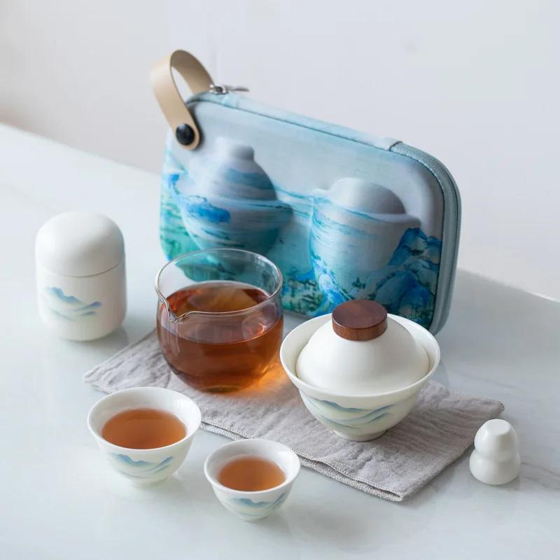 Ceramic Tea Set Bowl Quick Cup Tea Pot Outdoor Camping Portable Travel Tea Set Chinese Tea Set