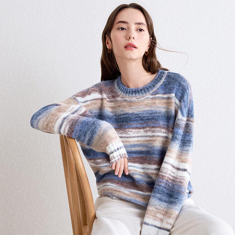 BETU Women's Autumn Tie-Dye Stripe Loose Knit Sweater
