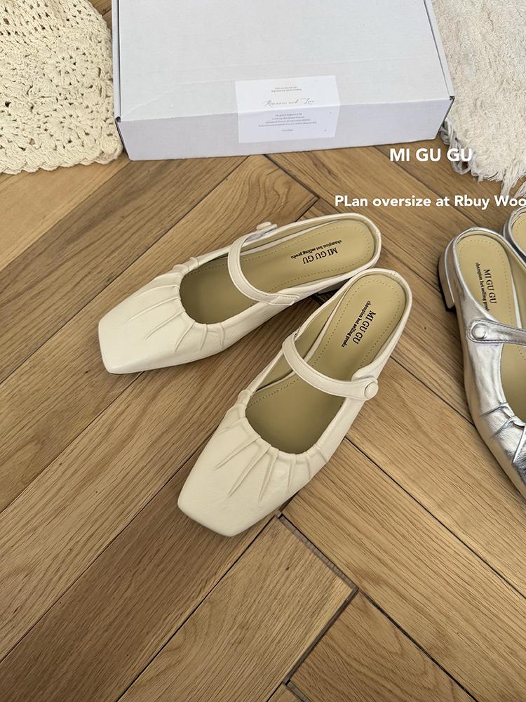 Fashion Summer Flat Sandals Woman 2025 New Square Toe Buckle Strap Breathable Satin Leisure Slingbacks Chic Mules Shoes for Ladies