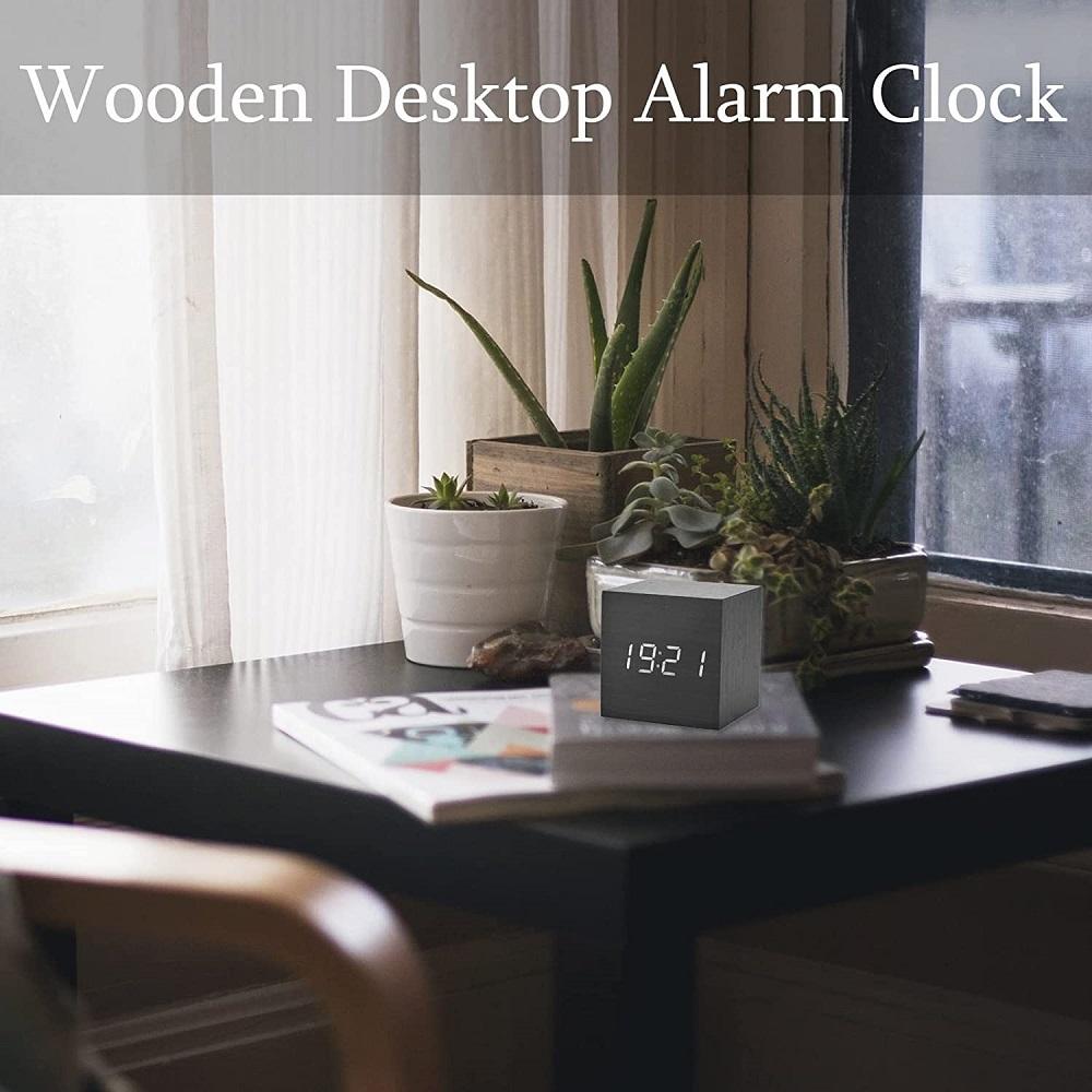 Wooden LED Alarm Clock With Temperature Display