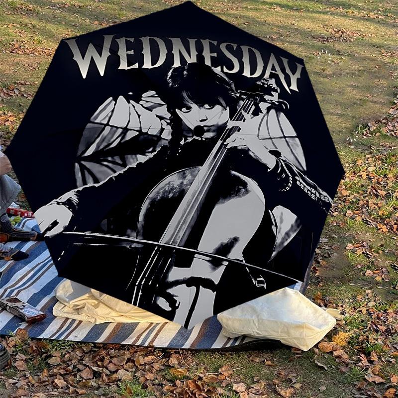 1PC Wednesday Wednesday Addams Umbrella-8-Rib Reinforced, Automatic Open, Lightweight & Durable, Cute Fashion Accessory for Outdoor-K1297