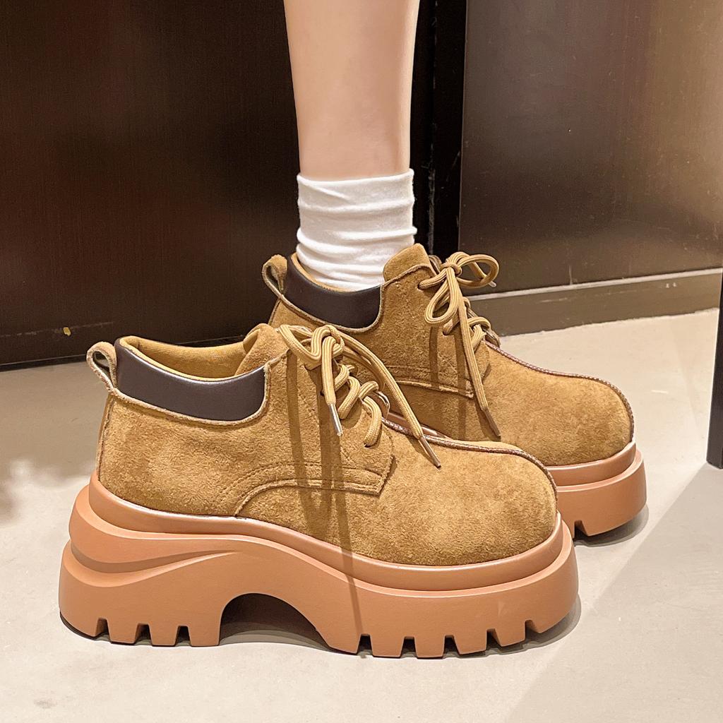 British style retro thick-soled lace-up Martin boots for women's 2025 new small man height-increasing and thin short rhubarb boots