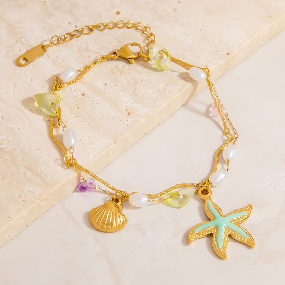 Women's Cross-border Stainless Steel Bracelet Niche Design Summer Beach Essential Fashionable Starfish Pendant 18K Gold