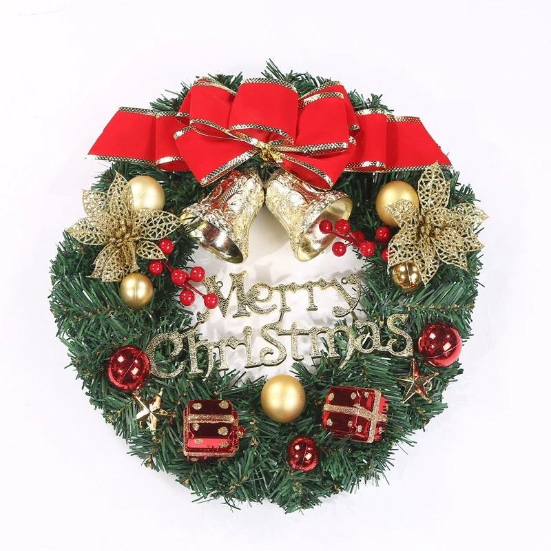 Christmas Wreath Front Door Hanging Ornaments Artificial Wreath Bell Gift Bow Stars For Christmas Tree Home Windows Decor