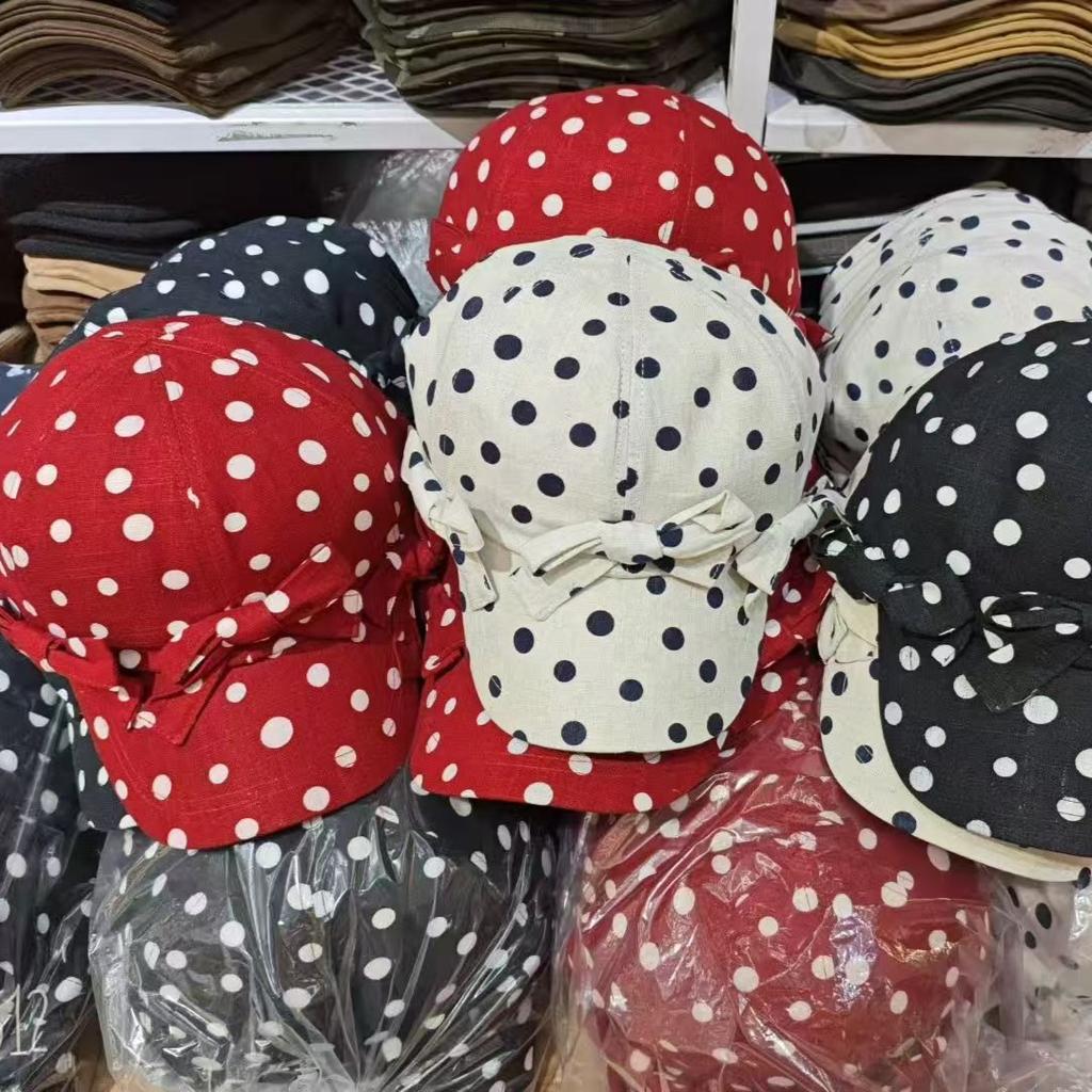 Cappellino da Baseball in Lino a Pois Francesi Donna Stile Morbido Elegante Traspirante Cappello da Sole Estivo Casual con Visiera