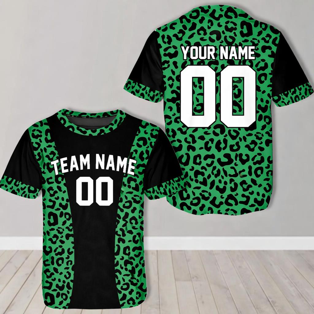 Custom Leopard Print Baseball Jersey Men Women Round Neck Team Name Number Sports Shirt Personalized Uniform Top Gift Custom Tee
