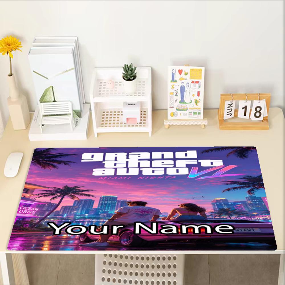 Custom Name GTA Theme Mouse Pad, Non Slip Rubber Base, Multifunctional Office & Home Decor, Perfect for Workspace Personalization.