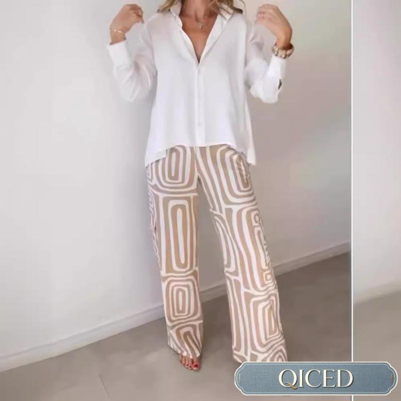 QICED Women's Fashion Autumn Winter Long Sleeve POLO Neck Casual Blouses & Shirts Casual Chic