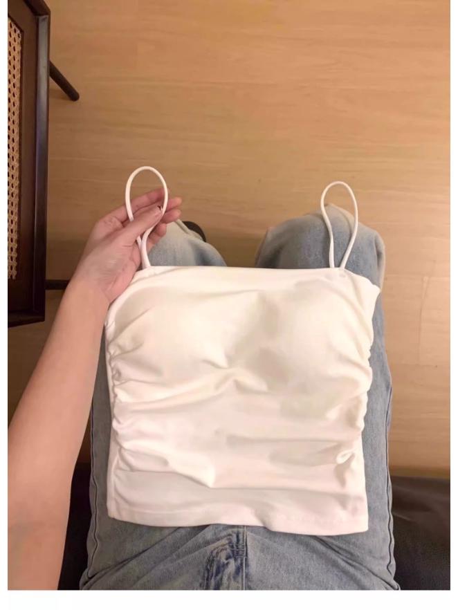 Spicy Girl Ruched Cotton Camisole with Fixed Cup and Chest Pad