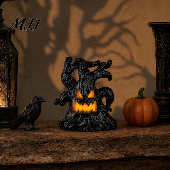 Haunted House Decoration Halloween Decoration, Ghost Face Tree Stump Lantern, LED Twisted Night Lamp Glowing Pumpkin Decor, Festival Atmosphere Horror