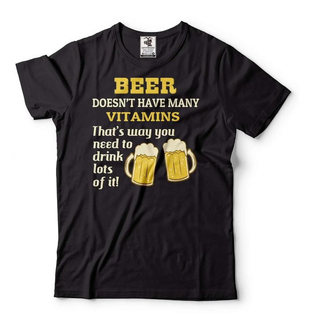 Beer T Shirt Men's Doesn't Have Many Vitamins Funny Drinking vintage Washed homme Breathable Stylish Top For Everyday Wear