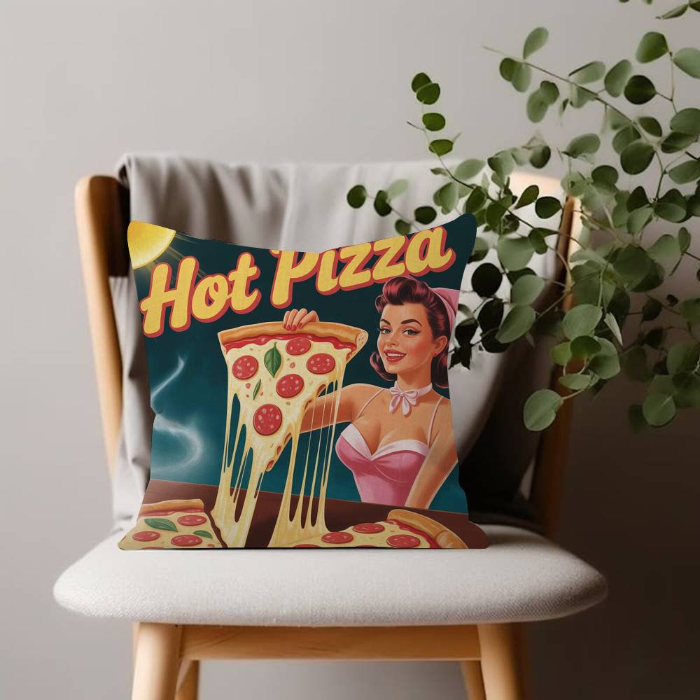 Coffee Pizza Retro Cinema and CafThemed Cushion Cover Decorative Pillow Sofa Home Decor Case Pillow Cases