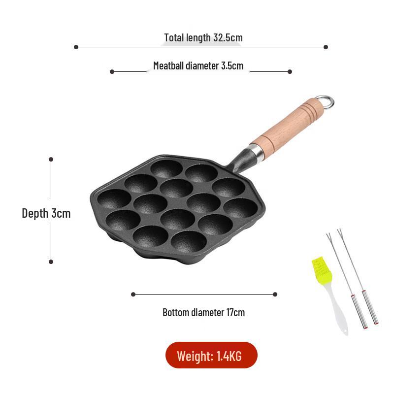 Lilang Cast Iron 14-Hole Takoyaki & Quail Egg Pan