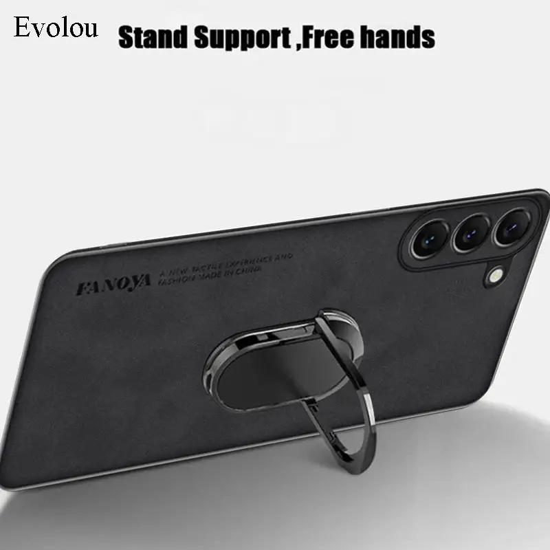 For Samsung M35 M15 M55 Sheepskin Leather Magnetic Ring Holder Case For Galaxy M34 M14 M53 M52M13 Soft TPU Lens Protection Cover