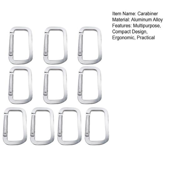 10 Peças Mosquetões de Camping Fechos de Caminhada Fivelas Resistentes Compactos Portáteis Multifuncionais Chaveiro Pesado Mosquetões Quadrados de Metal