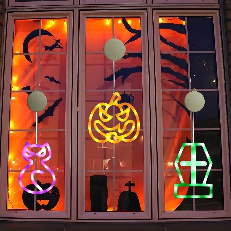 LED Pumpkin Suction Cup Lights, Hanging LED Lamp, Battery Ornament, Holiday Decor for Home Window, Wall Decor for Halloween Party