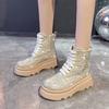 Gypsophila Rhinestone Lace-up High-top High-end Heavy-duty Diamond-encrusted Thick Heel Zipper Martin Boots