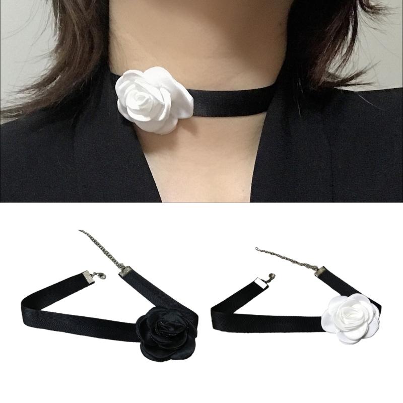 Soft Sext Choker Tie Cravat Flower Choker Women Black Cloth-Flower Collar Choker Necklace for Girls Accessories for Teen