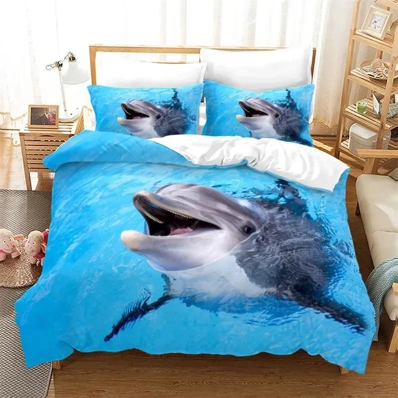 Dolphin Ocean Animal Bedding Set Boys Girls Twin Queen Size Duvet Cover Pillowcase Bed Boys Adult Home Textileextile