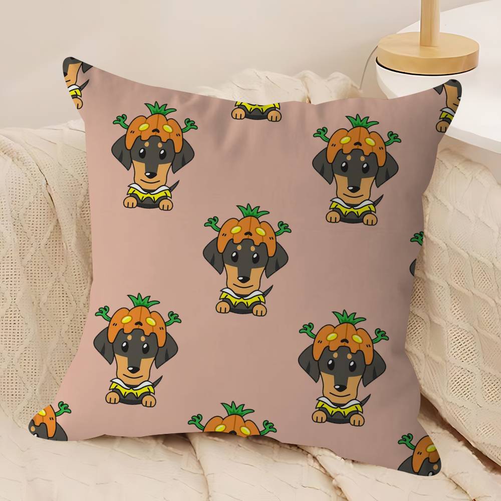 Cartoon Dachshund Dog Pillow Case Removable Washable Cushion Cover – All-Season Soft Linen