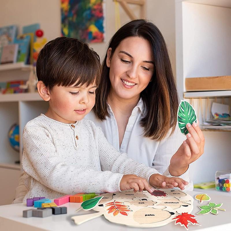 Montessori Yaprak Yapboz Bulmaca Oyuncak Ahşap Bitki Çizim Tahtası Biliş Oyunu Çocuklar İçin Eğitici Boyama Oyuncağı Öğretim Araçları