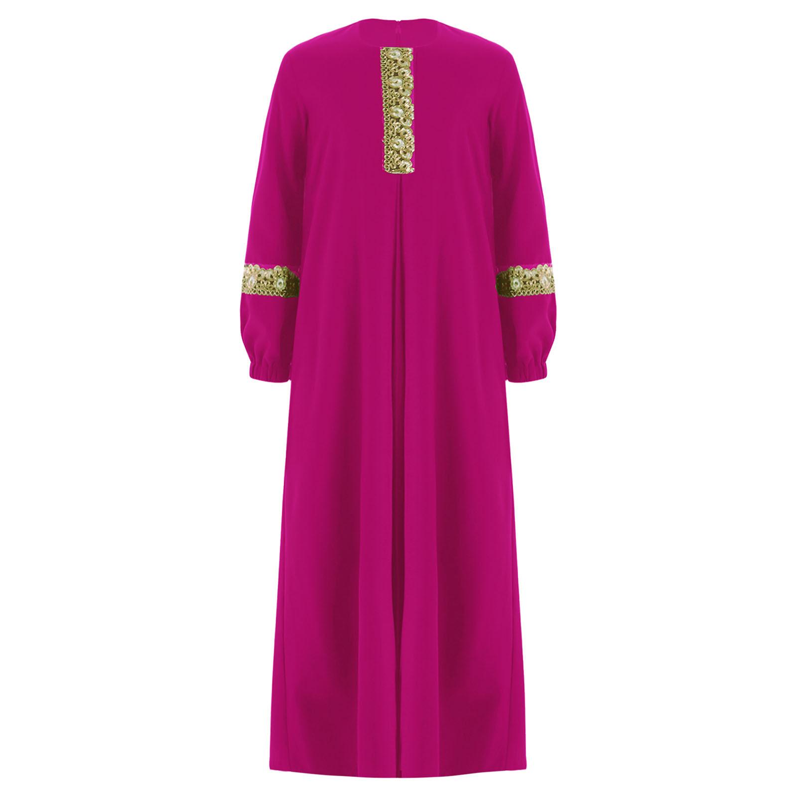 

Girls Muslim Abaya Dress Round Neck Long Sleeve Maxi Gown Ramadan Party Masquerade Theme Dress 15-16 Years гарячі рожевого кольору