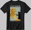 Van Gogh Black Cat With Sunflowers White-Black Men / Women T-Shirt AB357
