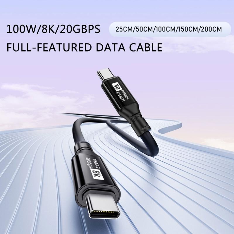 Hochgeschwindigkeits-USB-C-Ladekabel 100W Power Delivery 20Gbps Datenübertragungsgeschwindigkeit Unterstützt 8K60Hz Videoübertragung
